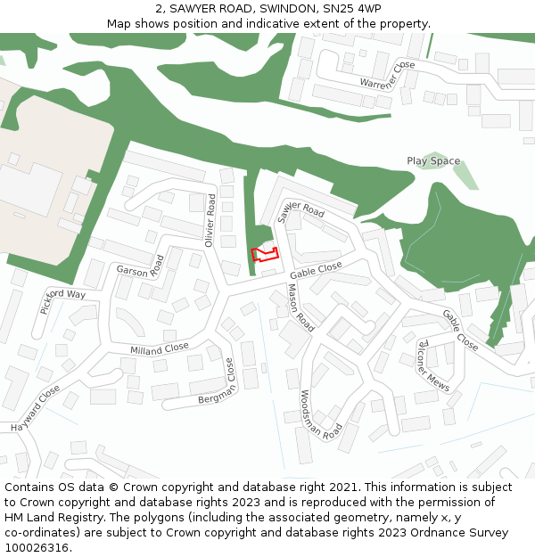 2, SAWYER ROAD, SWINDON, SN25 4WP: Location map and indicative extent of plot
