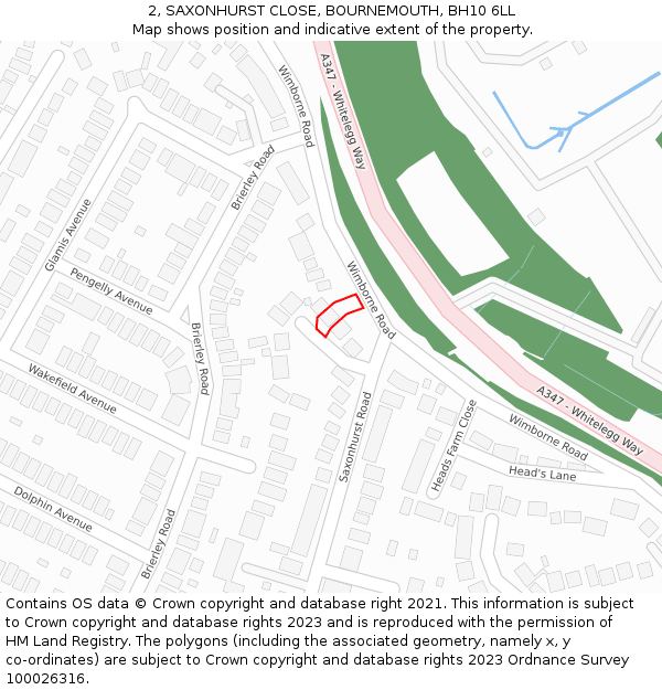 2, SAXONHURST CLOSE, BOURNEMOUTH, BH10 6LL: Location map and indicative extent of plot