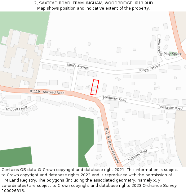 2, SAXTEAD ROAD, FRAMLINGHAM, WOODBRIDGE, IP13 9HB: Location map and indicative extent of plot