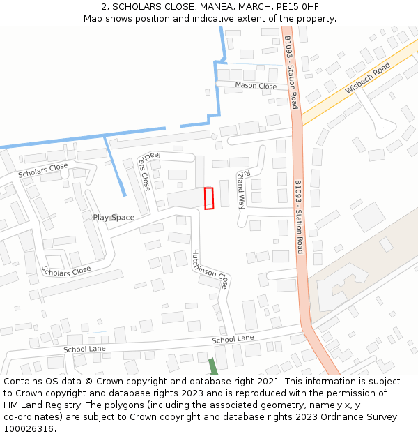 2, SCHOLARS CLOSE, MANEA, MARCH, PE15 0HF: Location map and indicative extent of plot