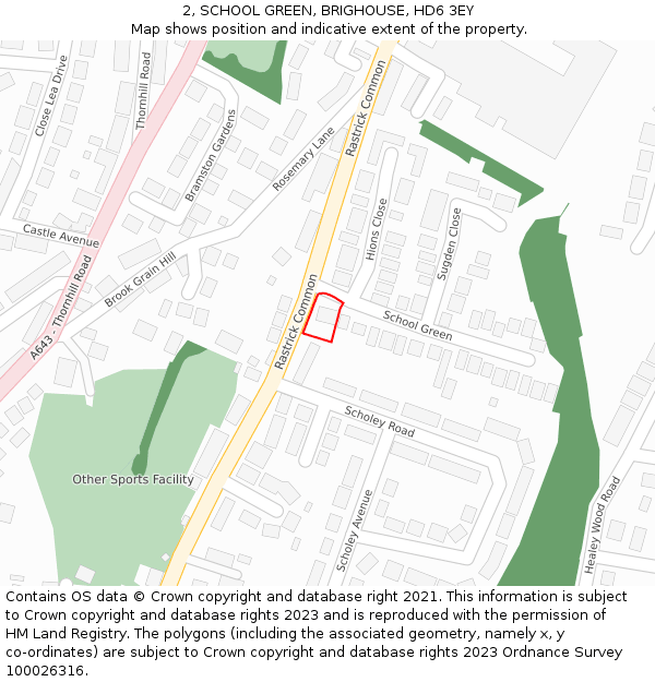 2, SCHOOL GREEN, BRIGHOUSE, HD6 3EY: Location map and indicative extent of plot