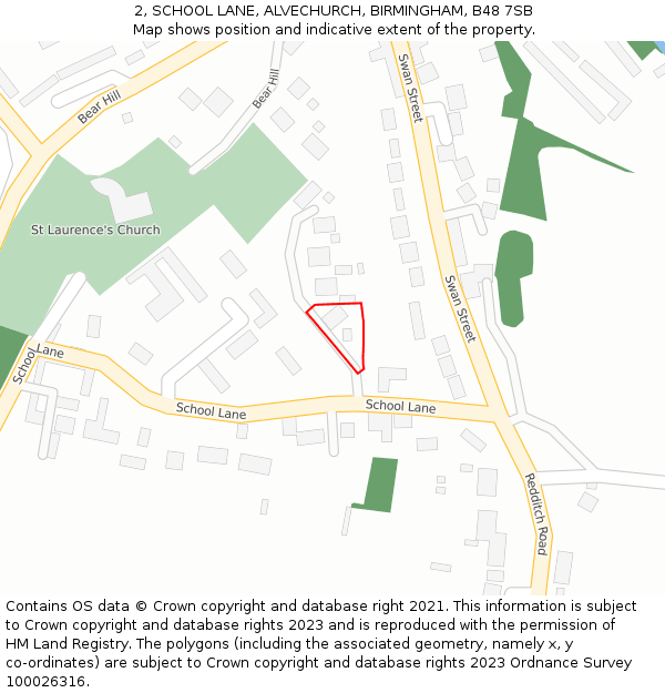 2, SCHOOL LANE, ALVECHURCH, BIRMINGHAM, B48 7SB: Location map and indicative extent of plot