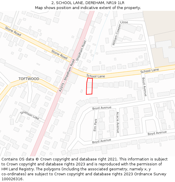 2, SCHOOL LANE, DEREHAM, NR19 1LR: Location map and indicative extent of plot