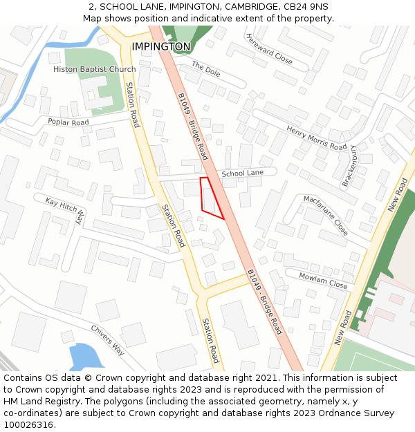 2, SCHOOL LANE, IMPINGTON, CAMBRIDGE, CB24 9NS: Location map and indicative extent of plot