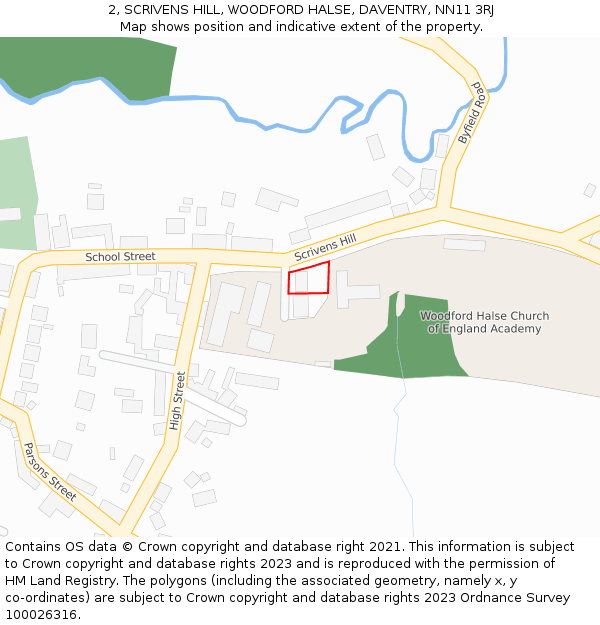 2, SCRIVENS HILL, WOODFORD HALSE, DAVENTRY, NN11 3RJ: Location map and indicative extent of plot