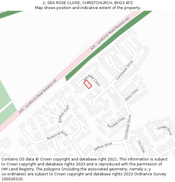 2, SEA ROSE CLOSE, CHRISTCHURCH, BH23 4FZ: Location map and indicative extent of plot