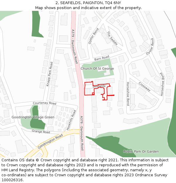 2, SEAFIELDS, PAIGNTON, TQ4 6NY: Location map and indicative extent of plot