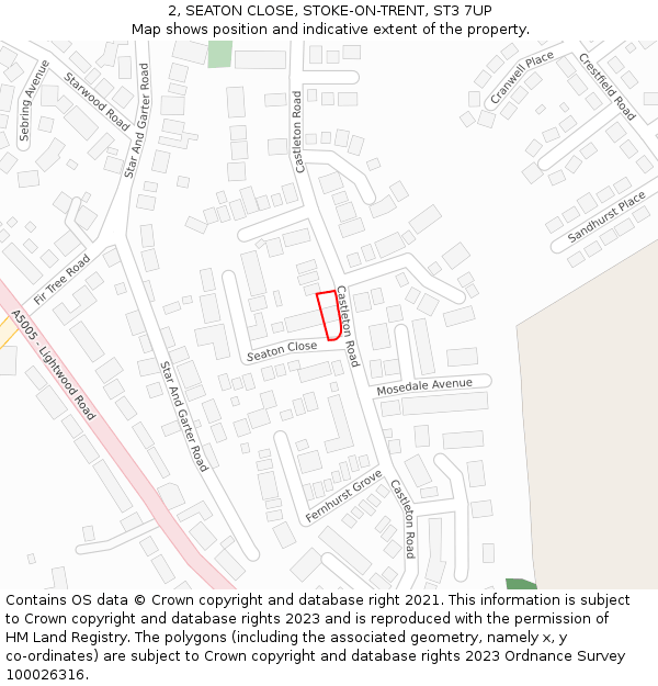 2, SEATON CLOSE, STOKE-ON-TRENT, ST3 7UP: Location map and indicative extent of plot