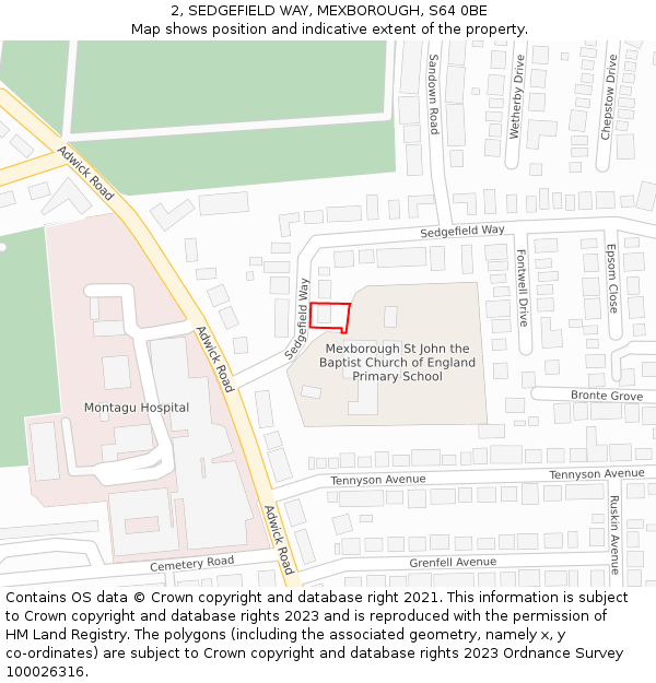 2, SEDGEFIELD WAY, MEXBOROUGH, S64 0BE: Location map and indicative extent of plot