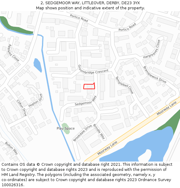 2, SEDGEMOOR WAY, LITTLEOVER, DERBY, DE23 3YX: Location map and indicative extent of plot
