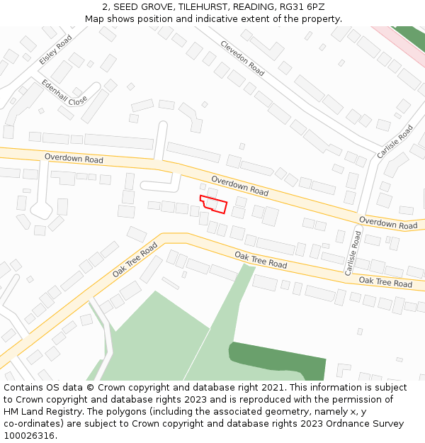 2, SEED GROVE, TILEHURST, READING, RG31 6PZ: Location map and indicative extent of plot