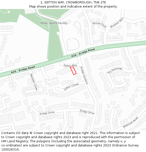 2, SEFTON WAY, CROWBOROUGH, TN6 2TE: Location map and indicative extent of plot
