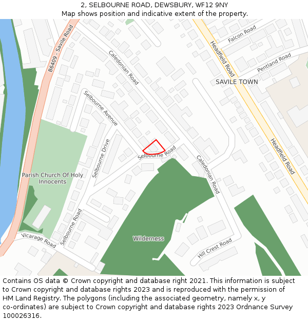 2, SELBOURNE ROAD, DEWSBURY, WF12 9NY: Location map and indicative extent of plot