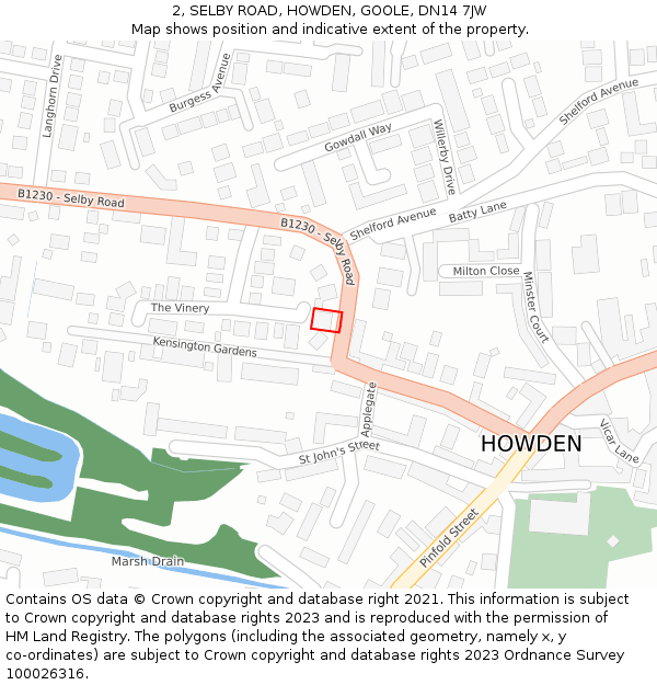 2, SELBY ROAD, HOWDEN, GOOLE, DN14 7JW: Location map and indicative extent of plot