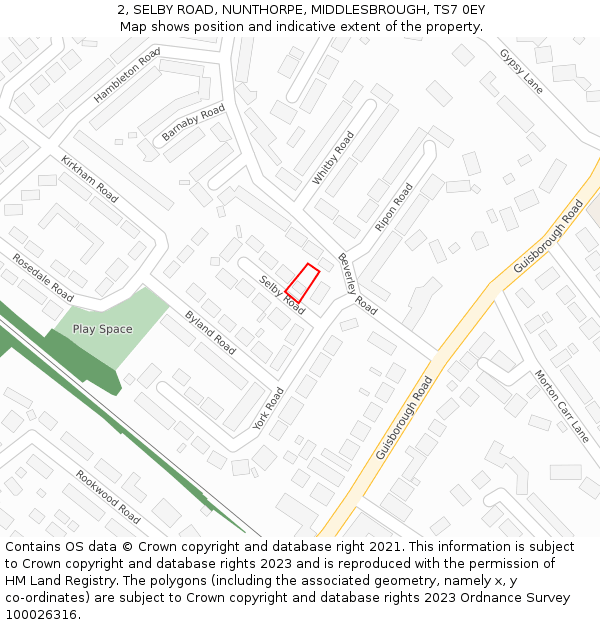 2, SELBY ROAD, NUNTHORPE, MIDDLESBROUGH, TS7 0EY: Location map and indicative extent of plot