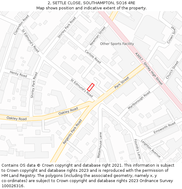 2, SETTLE CLOSE, SOUTHAMPTON, SO16 4RE: Location map and indicative extent of plot