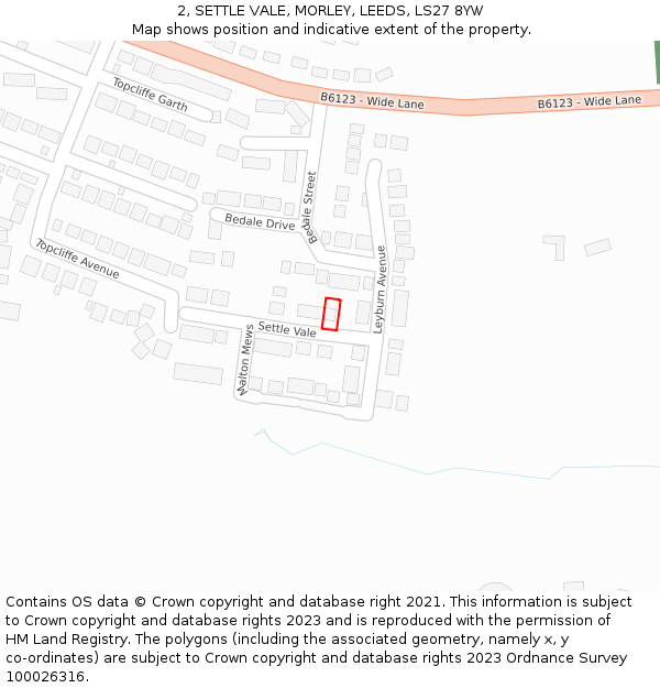2, SETTLE VALE, MORLEY, LEEDS, LS27 8YW: Location map and indicative extent of plot