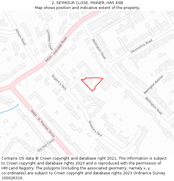 2, SEYMOUR CLOSE, PINNER, HA5 4SB: Location map and indicative extent of plot