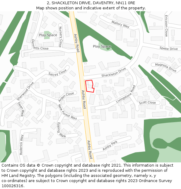 2, SHACKLETON DRIVE, DAVENTRY, NN11 0RE: Location map and indicative extent of plot