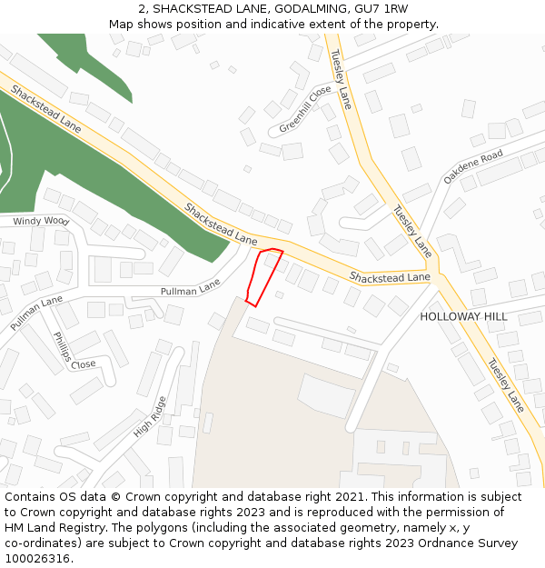 2, SHACKSTEAD LANE, GODALMING, GU7 1RW: Location map and indicative extent of plot
