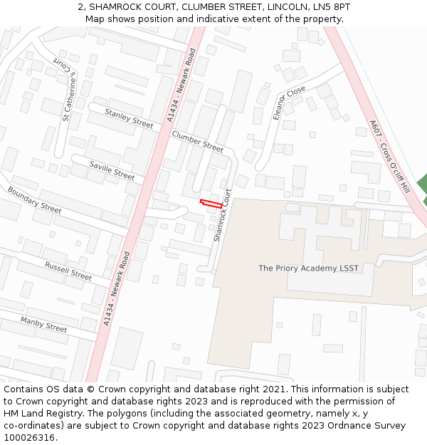 2, SHAMROCK COURT, CLUMBER STREET, LINCOLN, LN5 8PT: Location map and indicative extent of plot