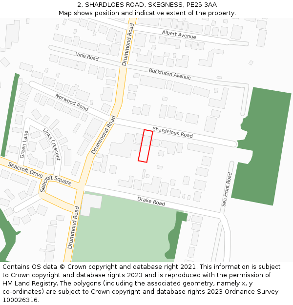 2, SHARDLOES ROAD, SKEGNESS, PE25 3AA: Location map and indicative extent of plot