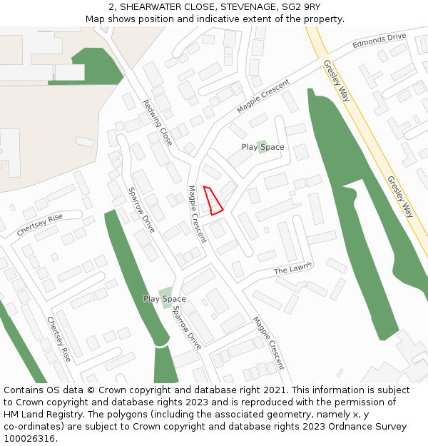 2, SHEARWATER CLOSE, STEVENAGE, SG2 9RY: Location map and indicative extent of plot