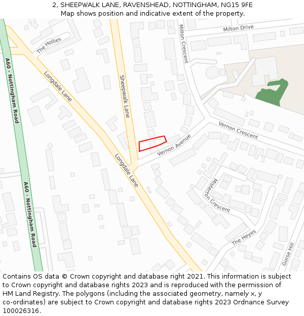 2, SHEEPWALK LANE, RAVENSHEAD, NOTTINGHAM, NG15 9FE: Location map and indicative extent of plot