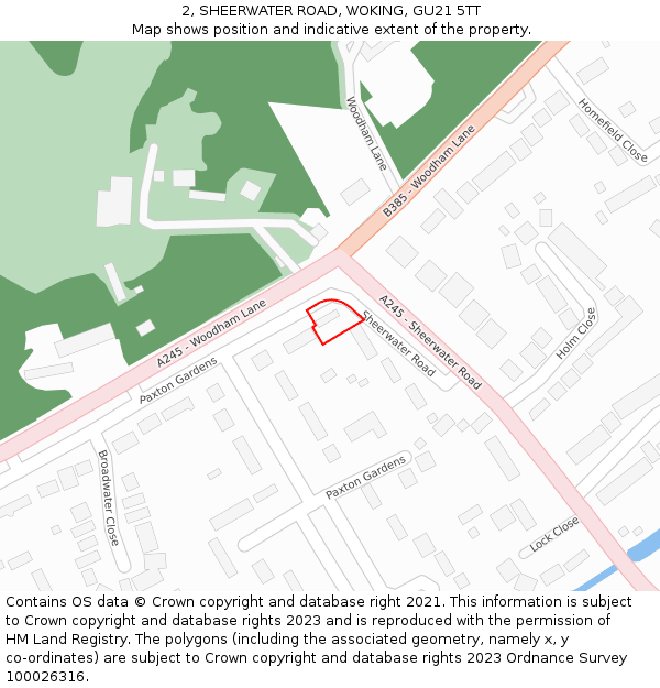 2, SHEERWATER ROAD, WOKING, GU21 5TT: Location map and indicative extent of plot