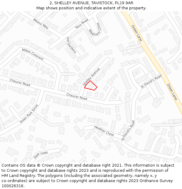 2, SHELLEY AVENUE, TAVISTOCK, PL19 9AR: Location map and indicative extent of plot