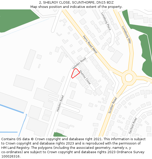 2, SHELROY CLOSE, SCUNTHORPE, DN15 8DZ: Location map and indicative extent of plot