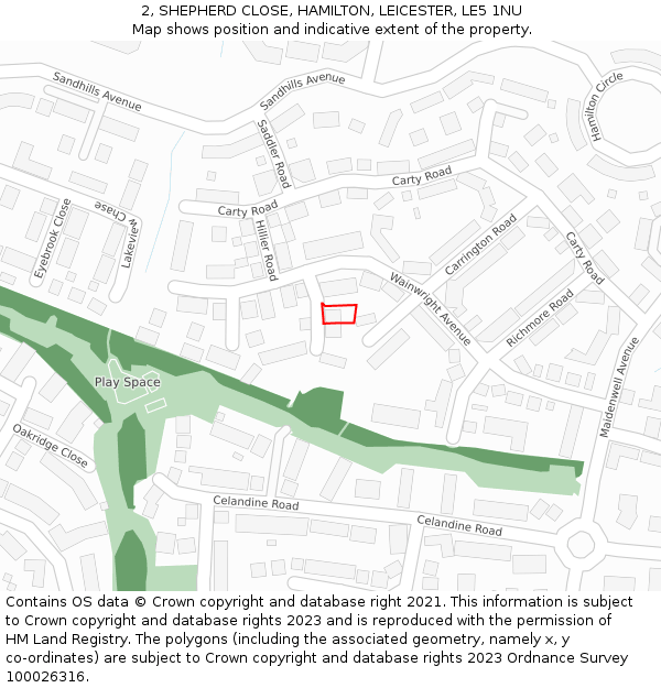2, SHEPHERD CLOSE, HAMILTON, LEICESTER, LE5 1NU: Location map and indicative extent of plot