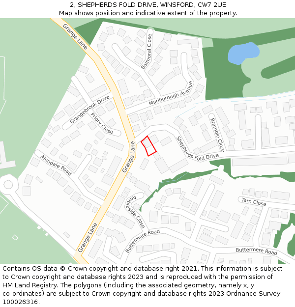 2, SHEPHERDS FOLD DRIVE, WINSFORD, CW7 2UE: Location map and indicative extent of plot