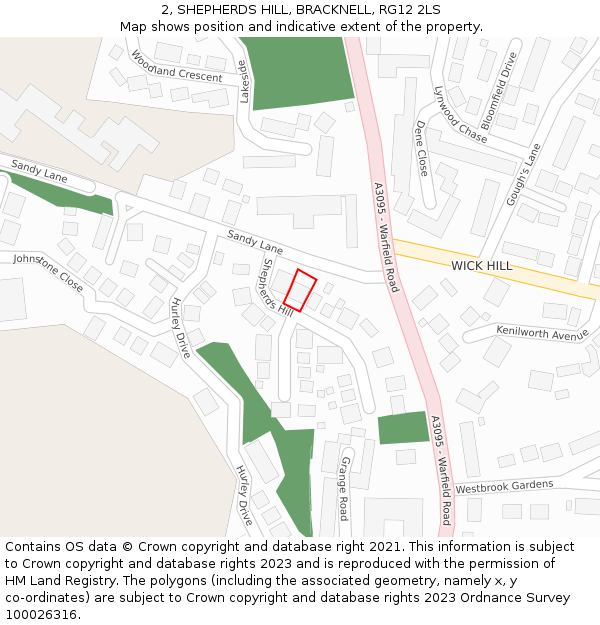 2, SHEPHERDS HILL, BRACKNELL, RG12 2LS: Location map and indicative extent of plot