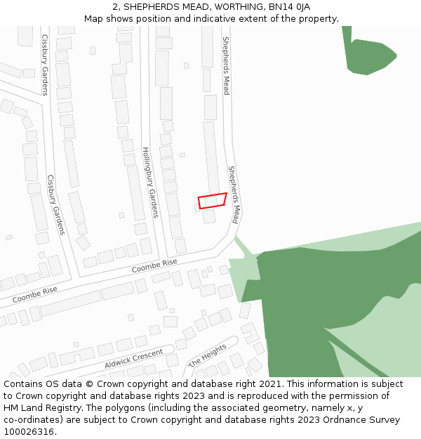 2, SHEPHERDS MEAD, WORTHING, BN14 0JA: Location map and indicative extent of plot