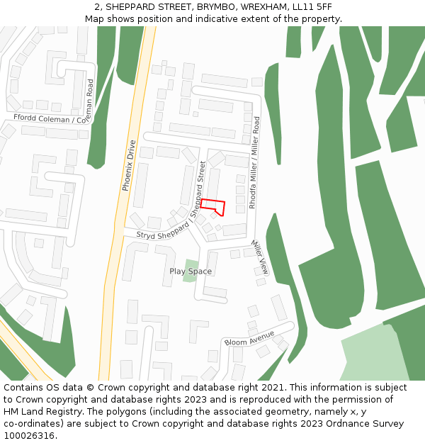 2, SHEPPARD STREET, BRYMBO, WREXHAM, LL11 5FF: Location map and indicative extent of plot