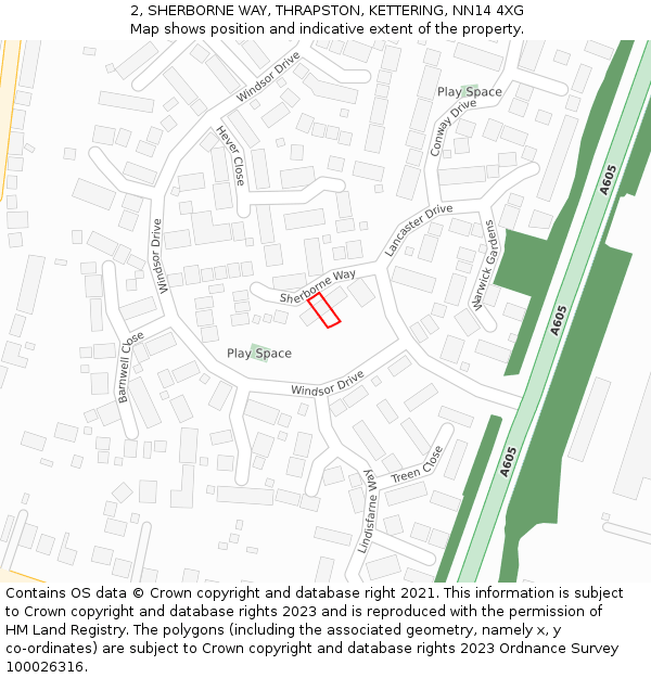 2, SHERBORNE WAY, THRAPSTON, KETTERING, NN14 4XG: Location map and indicative extent of plot