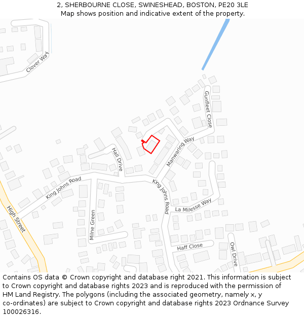 2, SHERBOURNE CLOSE, SWINESHEAD, BOSTON, PE20 3LE: Location map and indicative extent of plot