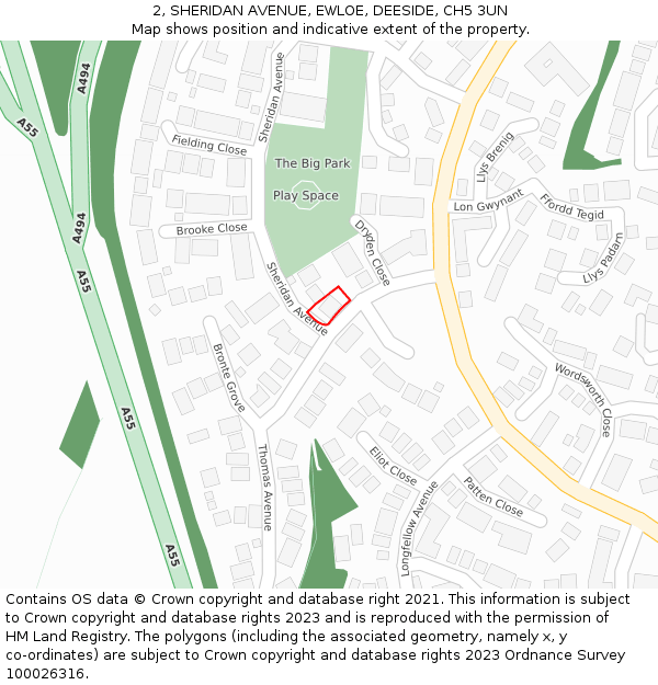 2, SHERIDAN AVENUE, EWLOE, DEESIDE, CH5 3UN: Location map and indicative extent of plot