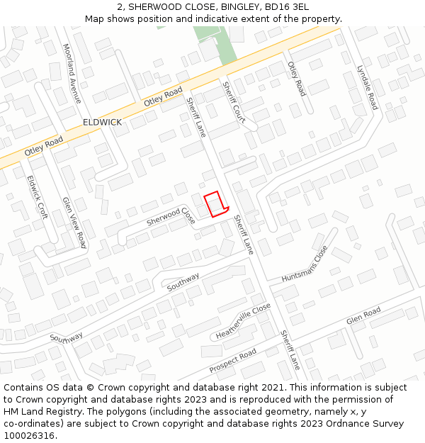 2, SHERWOOD CLOSE, BINGLEY, BD16 3EL: Location map and indicative extent of plot