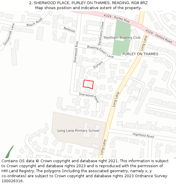 2, SHERWOOD PLACE, PURLEY ON THAMES, READING, RG8 8RZ: Location map and indicative extent of plot