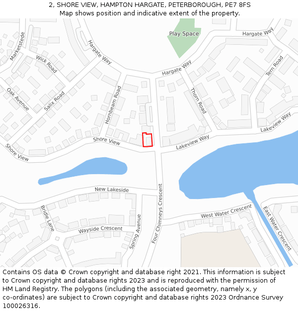 2, SHORE VIEW, HAMPTON HARGATE, PETERBOROUGH, PE7 8FS: Location map and indicative extent of plot