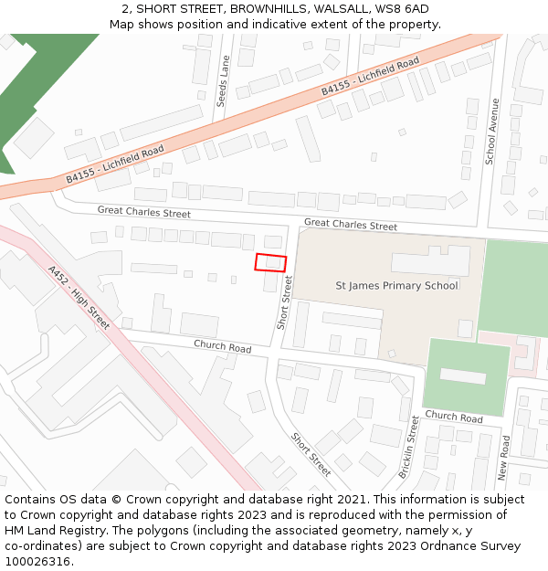 2, SHORT STREET, BROWNHILLS, WALSALL, WS8 6AD: Location map and indicative extent of plot