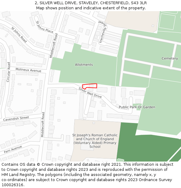 2, SILVER WELL DRIVE, STAVELEY, CHESTERFIELD, S43 3LR: Location map and indicative extent of plot