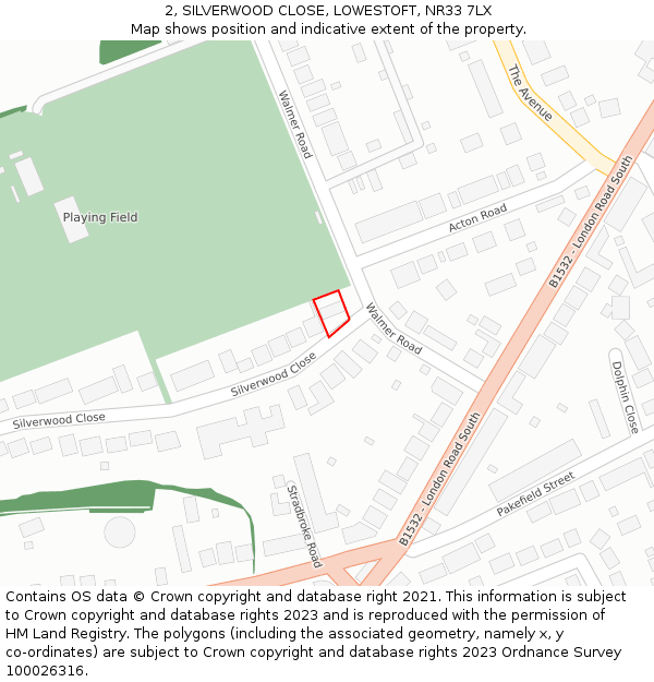 2, SILVERWOOD CLOSE, LOWESTOFT, NR33 7LX: Location map and indicative extent of plot
