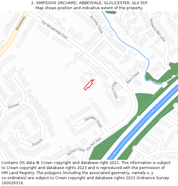 2, SIMPSONS ORCHARD, ABBEYDALE, GLOUCESTER, GL4 5DF: Location map and indicative extent of plot