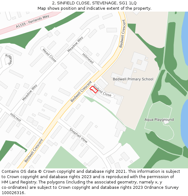 2, SINFIELD CLOSE, STEVENAGE, SG1 1LQ: Location map and indicative extent of plot
