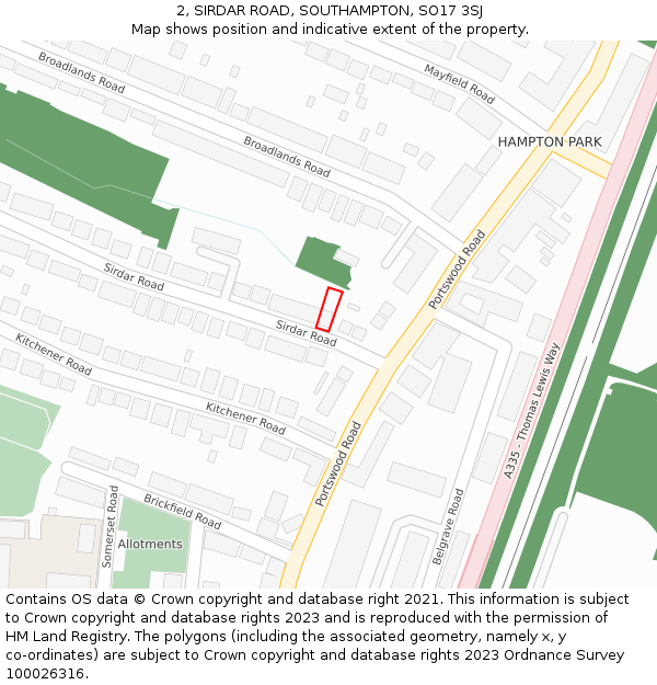 2, SIRDAR ROAD, SOUTHAMPTON, SO17 3SJ: Location map and indicative extent of plot