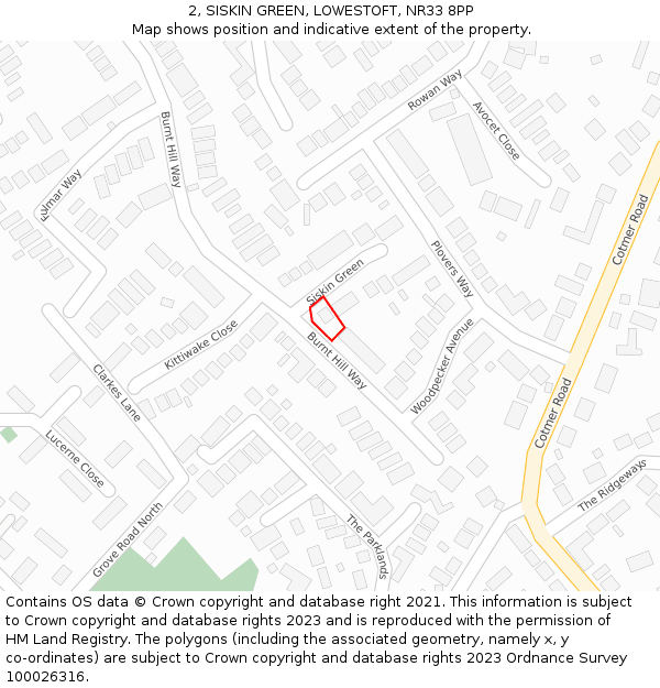 2, SISKIN GREEN, LOWESTOFT, NR33 8PP: Location map and indicative extent of plot