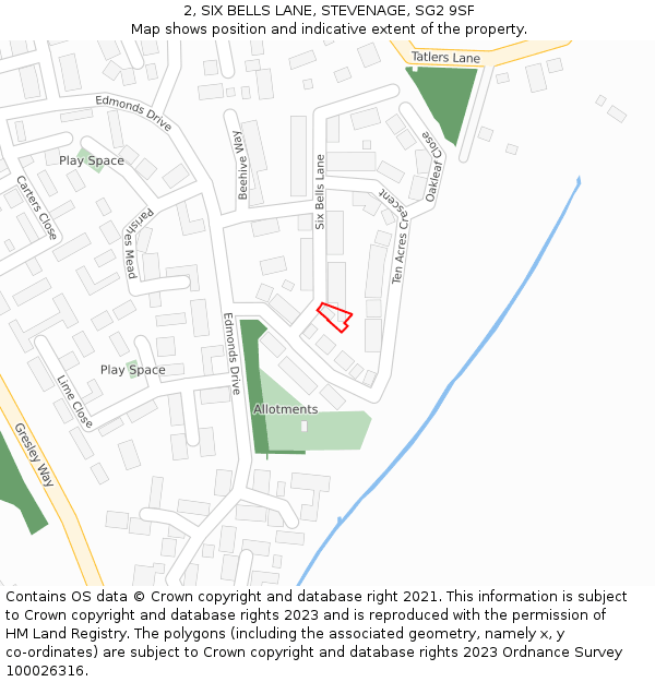 2, SIX BELLS LANE, STEVENAGE, SG2 9SF: Location map and indicative extent of plot